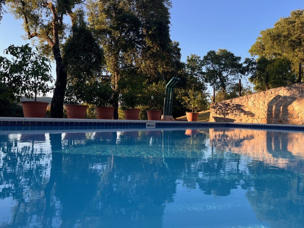 Ein schöner großer Swimmingpool bei einem Ferienhaus in der Toskana.